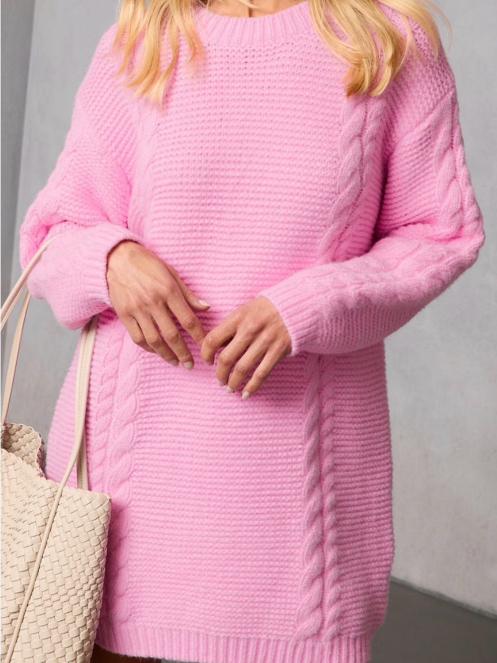 NWT Vici Isaura Pink Cable Knit Oversized Sweater Dress